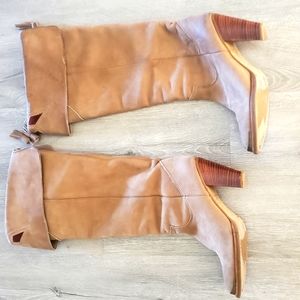 Original 1983 Zodiac Leather KneeHigh Embroidered Steel Toe SZ 8 1/2 wood heel